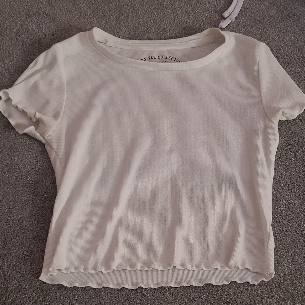 Aeropostale Cream Ribbed Crop Tee